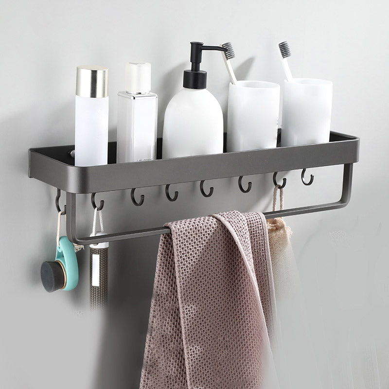 Contemporary Bathroom Accessory As Individual Or As a Set in Grey Metal Bathroom Shelf (With Hook) Clearhalo 'Bathroom Hardware Sets' 'Bathroom Hardware' 'Bathroom Remodel & Bathroom Fixtures' 'bathroom_hardware_sets' 'Home Improvement' 'home_improvement' 'home_improvement_bathroom_hardware_sets' 7322986