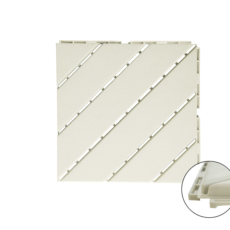 4-Slat 12" X 12" PVC Floor Tiles Interlocking Installation Floor Board Tiles Gray/ White Oblique Arrangement Clearhalo 'Home Improvement' 'home_improvement' 'home_improvement_outdoor_deck_tiles_planks' 'Outdoor Deck Tiles & Planks' 'Outdoor Flooring & Tile' 'Outdoor Remodel' 'outdoor_deck_tiles_planks' 7323751