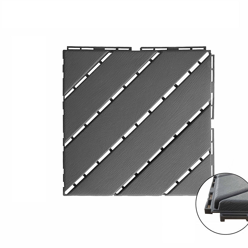 4-Slat 12" X 12" PVC Floor Tiles Interlocking Installation Floor Board Tiles Dark Gray Oblique Arrangement Clearhalo 'Home Improvement' 'home_improvement' 'home_improvement_outdoor_deck_tiles_planks' 'Outdoor Deck Tiles & Planks' 'Outdoor Flooring & Tile' 'Outdoor Remodel' 'outdoor_deck_tiles_planks' 7323755