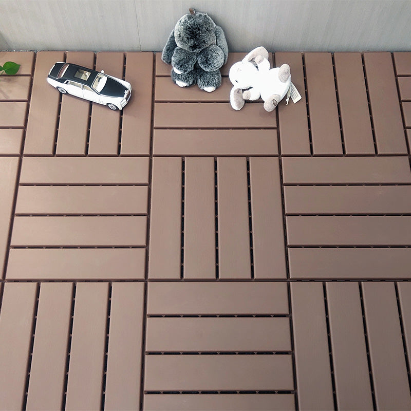 4-Slat 12" X 12" PVC Floor Tiles Interlocking Installation Floor Board Tiles Coffee Straight Row Clearhalo 'Home Improvement' 'home_improvement' 'home_improvement_outdoor_deck_tiles_planks' 'Outdoor Deck Tiles & Planks' 'Outdoor Flooring & Tile' 'Outdoor Remodel' 'outdoor_deck_tiles_planks' 7323761
