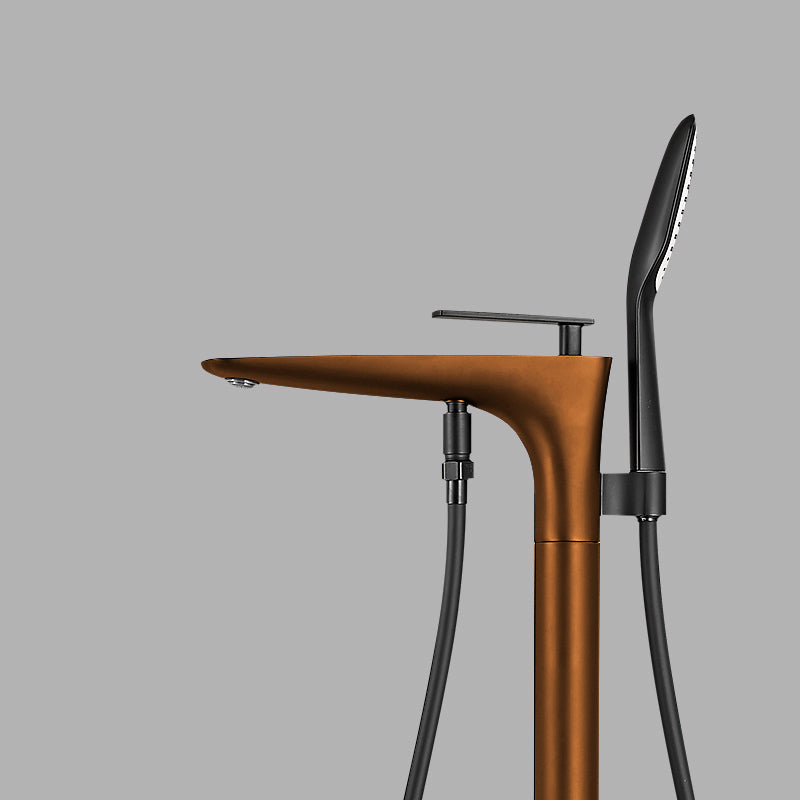 Contemporary Bathroom Faucet Floor Mounted Copper One Handle Fixed Freestanding Tub Filler Clearhalo 'Bathroom Remodel & Bathroom Fixtures' 'Bathtub Faucets' 'bathtub_faucets' 'Home Improvement' 'home_improvement' 'home_improvement_bathtub_faucets' 7323928