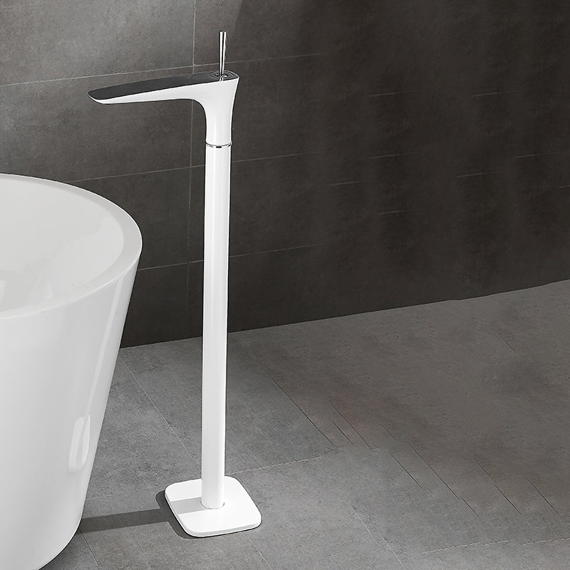 Contemporary Bathroom Faucet Floor Mounted Copper One Handle Fixed Freestanding Tub Filler White Scroll Hand Shower Not Included Clearhalo 'Bathroom Remodel & Bathroom Fixtures' 'Bathtub Faucets' 'bathtub_faucets' 'Home Improvement' 'home_improvement' 'home_improvement_bathtub_faucets' 7323932