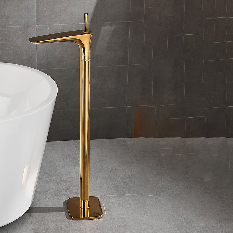 Contemporary Bathroom Faucet Floor Mounted Copper One Handle Fixed Freestanding Tub Filler Gold Scroll Hand Shower Not Included Clearhalo 'Bathroom Remodel & Bathroom Fixtures' 'Bathtub Faucets' 'bathtub_faucets' 'Home Improvement' 'home_improvement' 'home_improvement_bathtub_faucets' 7323939