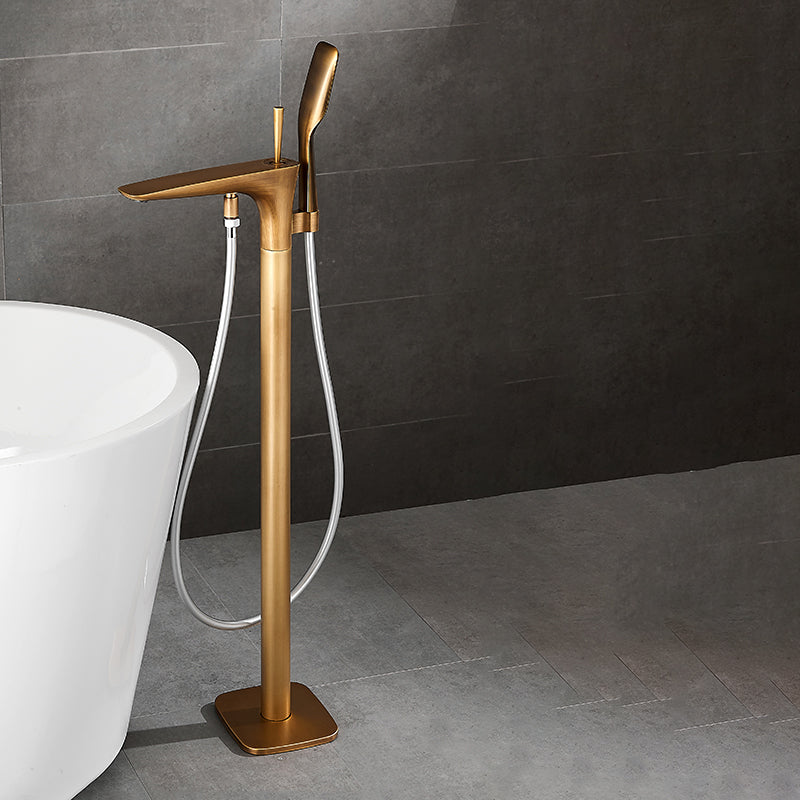 Contemporary Bathroom Faucet Floor Mounted Copper One Handle Fixed Freestanding Tub Filler Bronze Scroll Hand Shower Included Clearhalo 'Bathroom Remodel & Bathroom Fixtures' 'Bathtub Faucets' 'bathtub_faucets' 'Home Improvement' 'home_improvement' 'home_improvement_bathtub_faucets' 7323942
