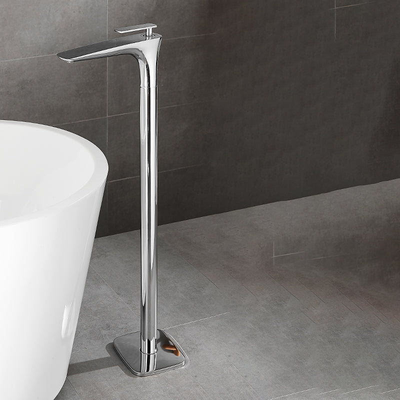 Contemporary Bathroom Faucet Floor Mounted Copper One Handle Fixed Freestanding Tub Filler Chrome Square Handle Hand Shower Not Included Clearhalo 'Bathroom Remodel & Bathroom Fixtures' 'Bathtub Faucets' 'bathtub_faucets' 'Home Improvement' 'home_improvement' 'home_improvement_bathtub_faucets' 7323945