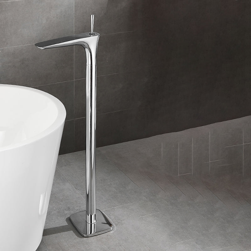 Contemporary Bathroom Faucet Floor Mounted Copper One Handle Fixed Freestanding Tub Filler Chrome Scroll Hand Shower Not Included Clearhalo 'Bathroom Remodel & Bathroom Fixtures' 'Bathtub Faucets' 'bathtub_faucets' 'Home Improvement' 'home_improvement' 'home_improvement_bathtub_faucets' 7323947