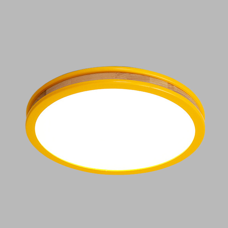 Yellow Round Flushmount Macaroon LED Wood Ceiling Flush Mount for Bedroom, 12"/16" Dia Clearhalo 'Ceiling Lights' 'Close To Ceiling Lights' 'Close to ceiling' 'Flush mount' Lighting' 732406