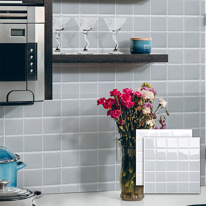 White Mosaic Peel & Stick Tile Water-resistant Kitchen Backsplash Wallpaper Light Gray 50-Piece Set Clearhalo 'Flooring 'Home Improvement' 'home_improvement' 'home_improvement_peel_stick_blacksplash' 'Peel & Stick Backsplash Tile' 'peel_stick_blacksplash' 'Walls & Ceilings' Walls and Ceiling' 7324082