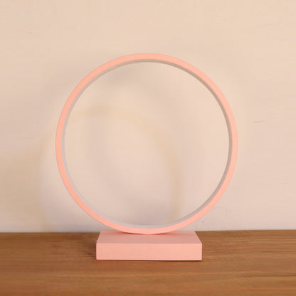 Circle Ring Table Light Aluminum Simple Plug In LED Nightstand Lamp in Red/Pink, White/Warm Light Pink Clearhalo 'Lamps' 'Table Lamps' Lighting' 732436