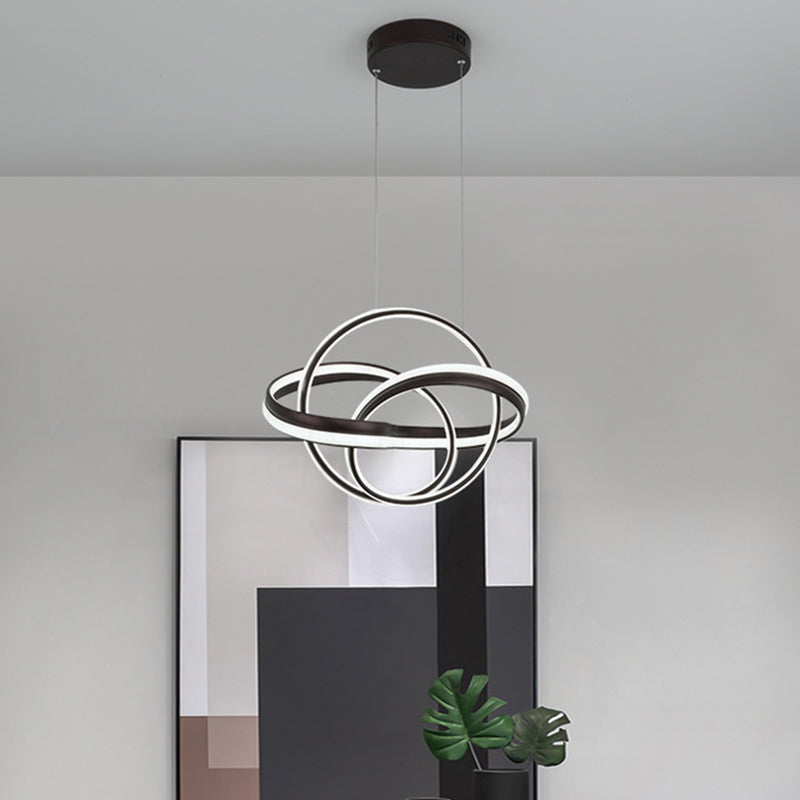 Acrylic Twisted Ceiling Light Fixture Modernist LED Hanging Chandelier in White/Coffee for Dining Room, White/Warm/3 Color Light Clearhalo 'Ceiling Lights' 'Chandeliers' 'Modern Chandeliers' 'Modern' Lighting' 732445