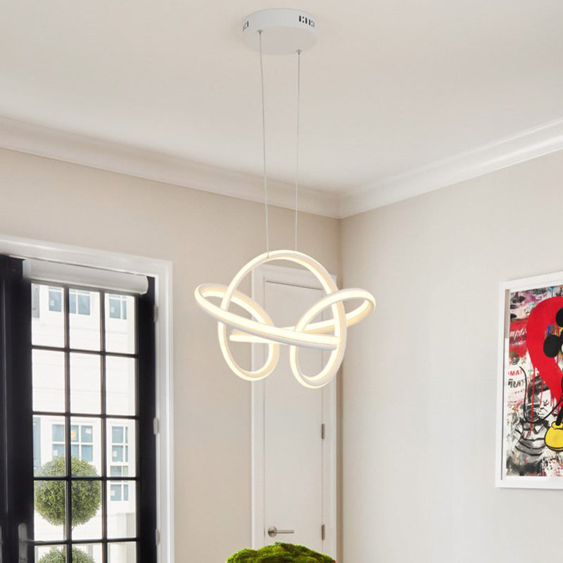 Acrylic Twisted Ceiling Light Fixture Modernist LED Hanging Chandelier in White/Coffee for Dining Room, White/Warm/3 Color Light Clearhalo 'Ceiling Lights' 'Chandeliers' 'Modern Chandeliers' 'Modern' Lighting' 732450