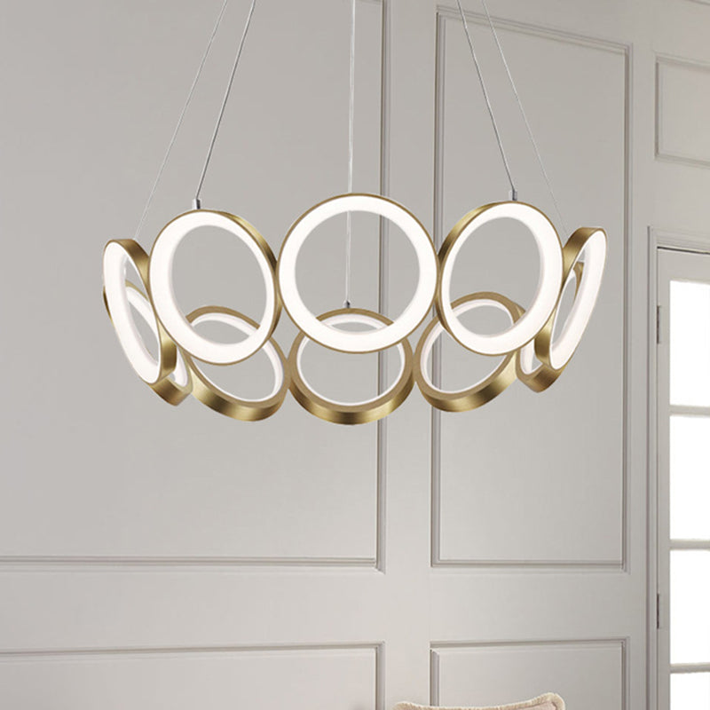 Multi-Ring Hanging Chandelier Contemporary Acrylic Black/Gold LED Ceiling Pendant in White/Warm Light for Living Room Gold Clearhalo 'Ceiling Lights' 'Chandeliers' 'Modern Chandeliers' 'Modern' Lighting' 732452