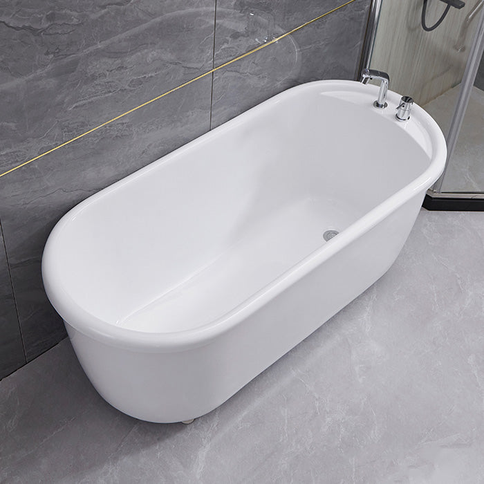 Modern Oval Bathtub Acrylic Stand Alone Soaking Soaking Bath Bathtub & Silver Two-Piece Set Clearhalo 'Bathroom Remodel & Bathroom Fixtures' 'Bathtubs' 'Home Improvement' 'home_improvement' 'home_improvement_bathtubs' 'Showers & Bathtubs' 7324528