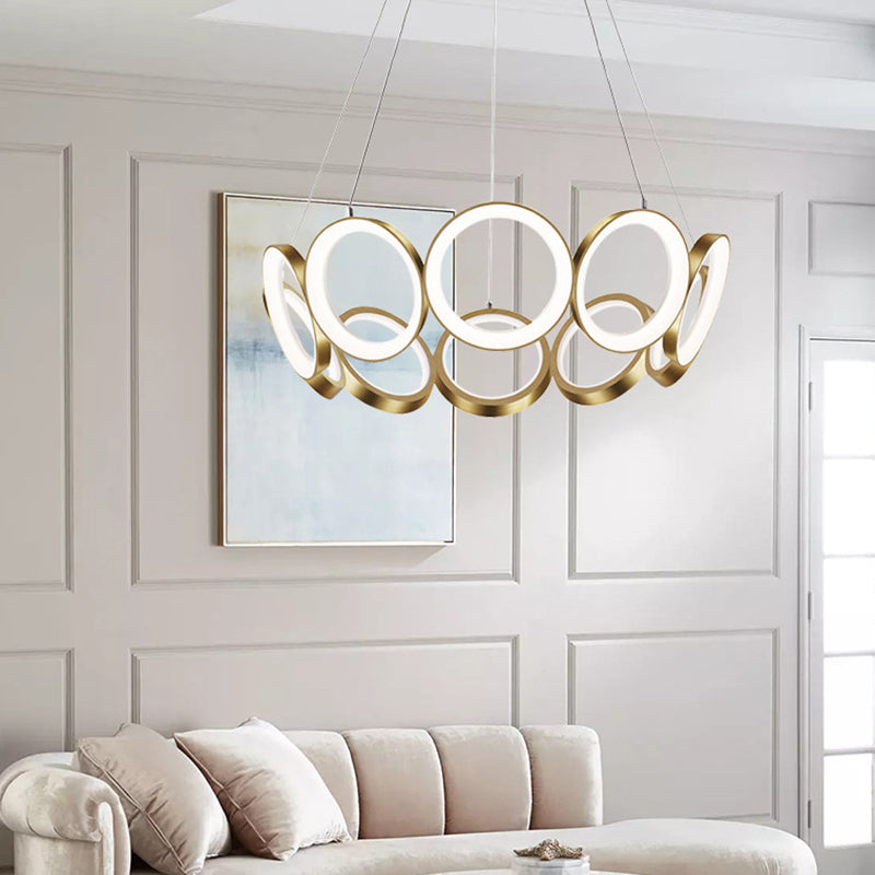 Multi-Ring Hanging Chandelier Contemporary Acrylic Black/Gold LED Ceiling Pendant in White/Warm Light for Living Room Clearhalo 'Ceiling Lights' 'Chandeliers' 'Modern Chandeliers' 'Modern' Lighting' 732453