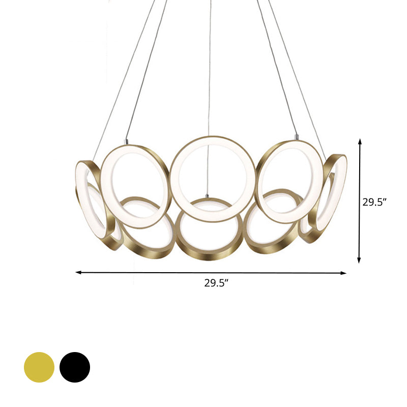 Multi-Ring Hanging Chandelier Contemporary Acrylic Black/Gold LED Ceiling Pendant in White/Warm Light for Living Room Clearhalo 'Ceiling Lights' 'Chandeliers' 'Modern Chandeliers' 'Modern' Lighting' 732456