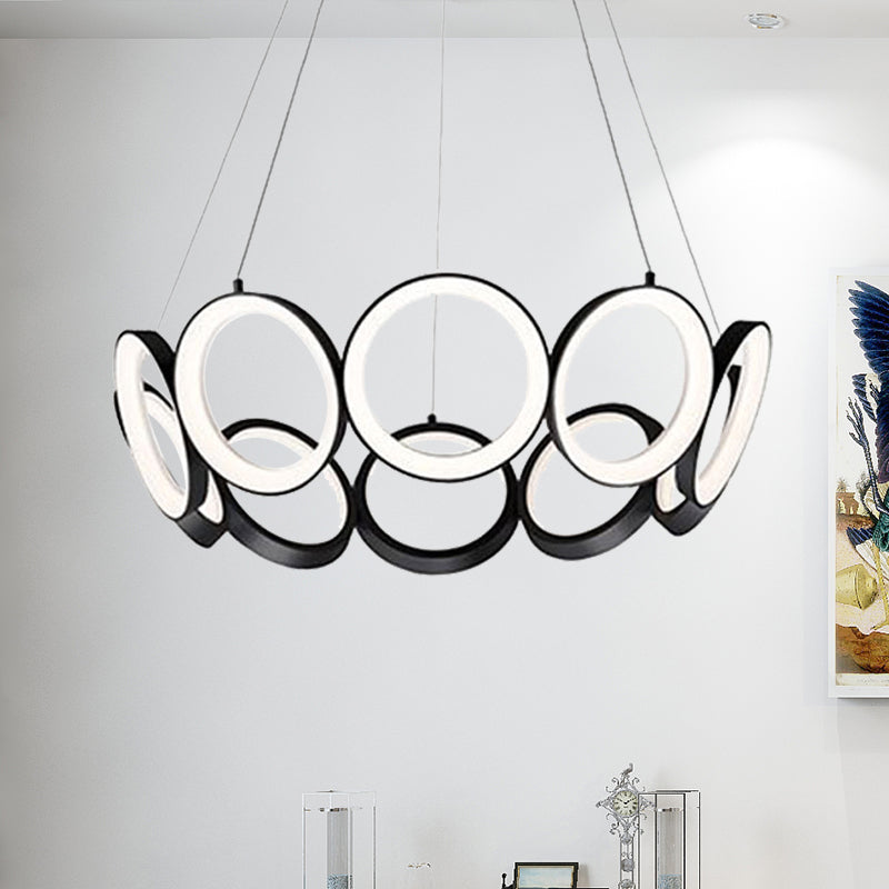 Multi-Ring Hanging Chandelier Contemporary Acrylic Black/Gold LED Ceiling Pendant in White/Warm Light for Living Room Black Clearhalo 'Ceiling Lights' 'Chandeliers' 'Modern Chandeliers' 'Modern' Lighting' 732457