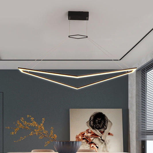 Acrylic Geometric Chandelier Pendant Light Simple LED Hanging Lamp Fixture in Black, White/Warm Light Black
