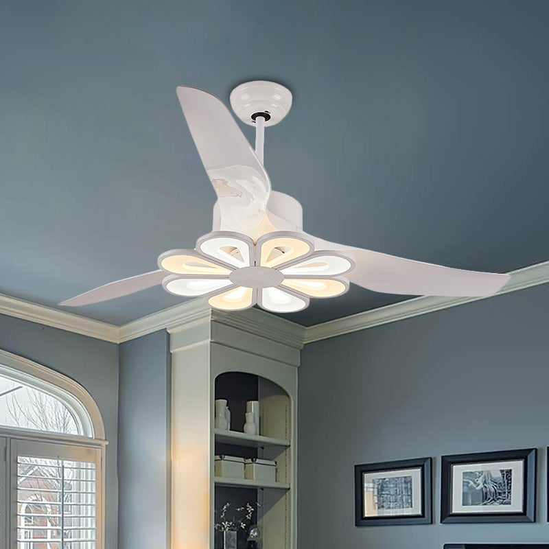 Metallic Flower Hanging Fan Light Contemporary 50" Wide LED White Semi Flushmount with 3 Blades White Clearhalo 'Ceiling Fans with Lights' 'Ceiling Fans' 'Modern Ceiling Fans' 'Modern' Lighting' 732494