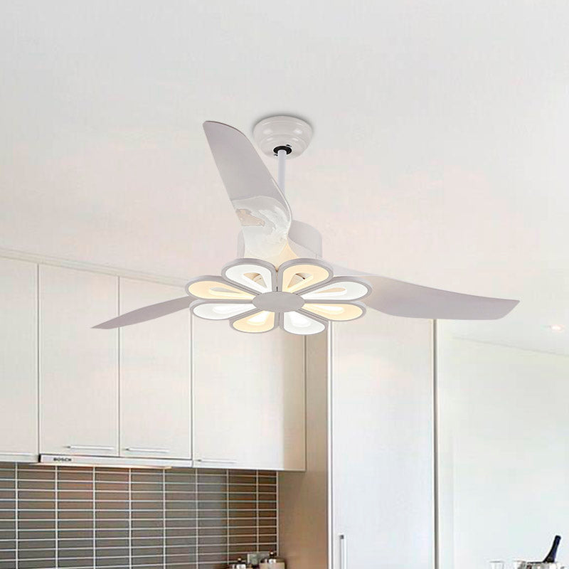Metallic Flower Hanging Fan Light Contemporary 50" Wide LED White Semi Flushmount with 3 Blades Clearhalo 'Ceiling Fans with Lights' 'Ceiling Fans' 'Modern Ceiling Fans' 'Modern' Lighting' 732495