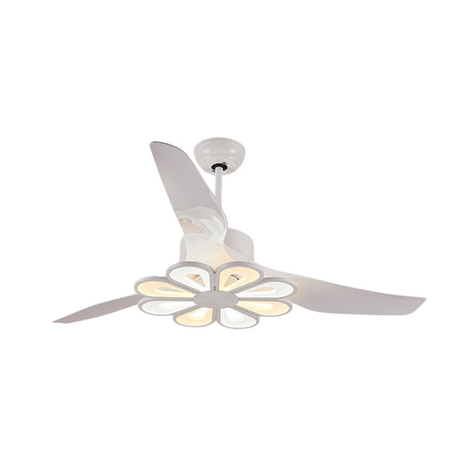 Metallic Flower Hanging Fan Light Contemporary 50" Wide LED White Semi Flushmount with 3 Blades Clearhalo 'Ceiling Fans with Lights' 'Ceiling Fans' 'Modern Ceiling Fans' 'Modern' Lighting' 732496