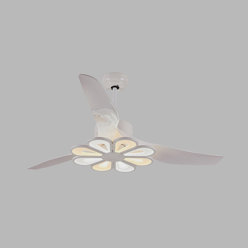 Metallic Flower Hanging Fan Light Contemporary 50" Wide LED White Semi Flushmount with 3 Blades Clearhalo 'Ceiling Fans with Lights' 'Ceiling Fans' 'Modern Ceiling Fans' 'Modern' Lighting' 732497