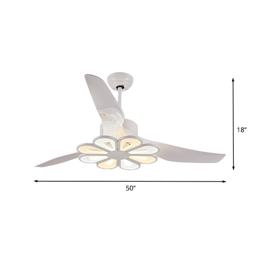 Metallic Flower Hanging Fan Light Contemporary 50" Wide LED White Semi Flushmount with 3 Blades Clearhalo 'Ceiling Fans with Lights' 'Ceiling Fans' 'Modern Ceiling Fans' 'Modern' Lighting' 732498