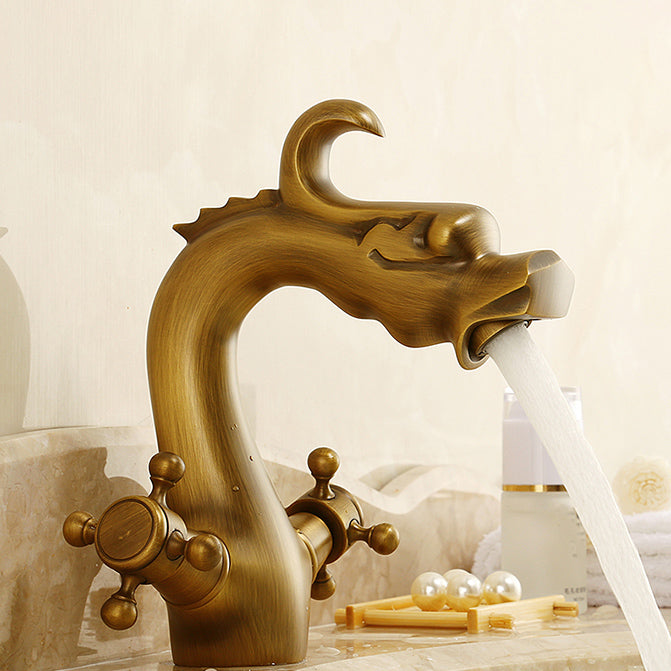Vintage Wide Spread Bathroom Faucet Cross Handles Centerset Faucet Clearhalo 'Bathroom Remodel & Bathroom Fixtures' 'Bathroom Sink Faucets' 'Bathroom Sinks & Faucet Components' 'bathroom_sink_faucets' 'Home Improvement' 'home_improvement' 'home_improvement_bathroom_sink_faucets' 7325038