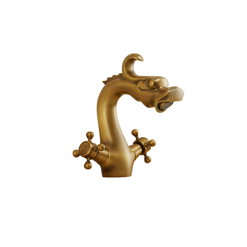 Vintage Wide Spread Bathroom Faucet Cross Handles Centerset Faucet Bronze 7.7" Shut-off Valve Included Clearhalo 'Bathroom Remodel & Bathroom Fixtures' 'Bathroom Sink Faucets' 'Bathroom Sinks & Faucet Components' 'bathroom_sink_faucets' 'Home Improvement' 'home_improvement' 'home_improvement_bathroom_sink_faucets' 7325043