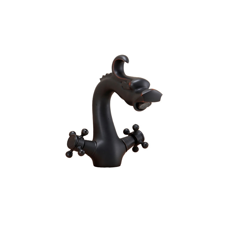 Vintage Wide Spread Bathroom Faucet Cross Handles Centerset Faucet Black 7.7" Shut-off Valve Included Clearhalo 'Bathroom Remodel & Bathroom Fixtures' 'Bathroom Sink Faucets' 'Bathroom Sinks & Faucet Components' 'bathroom_sink_faucets' 'Home Improvement' 'home_improvement' 'home_improvement_bathroom_sink_faucets' 7325048