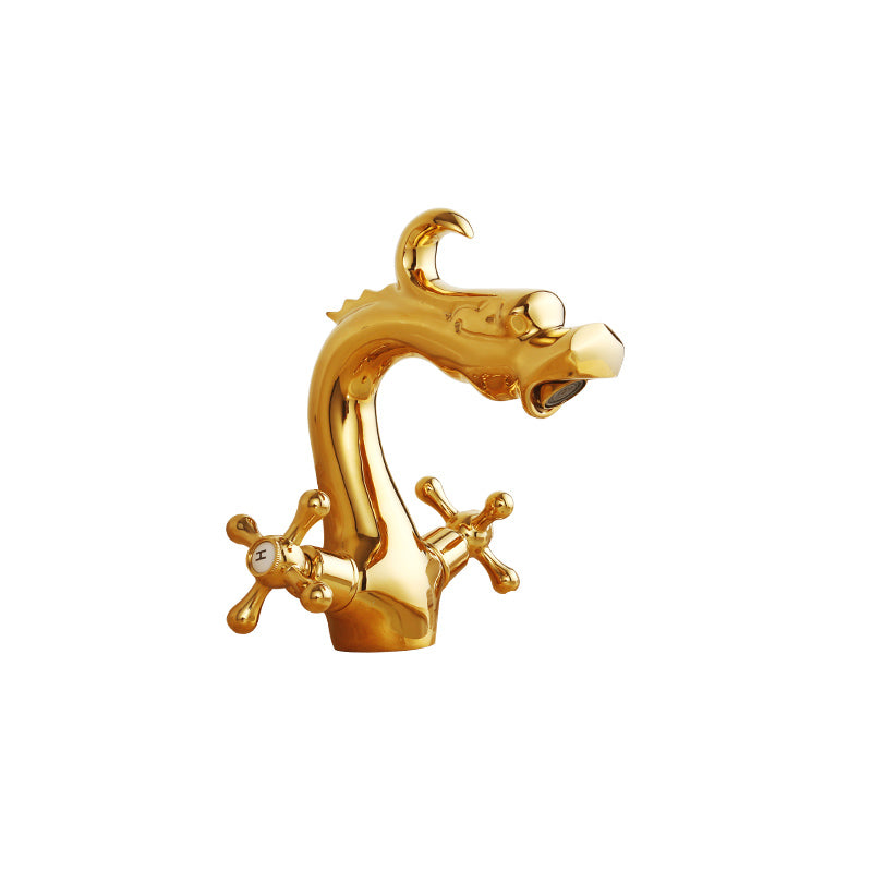 Vintage Wide Spread Bathroom Faucet Cross Handles Centerset Faucet Gold 7.7" Shut-off Valve Included Clearhalo 'Bathroom Remodel & Bathroom Fixtures' 'Bathroom Sink Faucets' 'Bathroom Sinks & Faucet Components' 'bathroom_sink_faucets' 'Home Improvement' 'home_improvement' 'home_improvement_bathroom_sink_faucets' 7325054