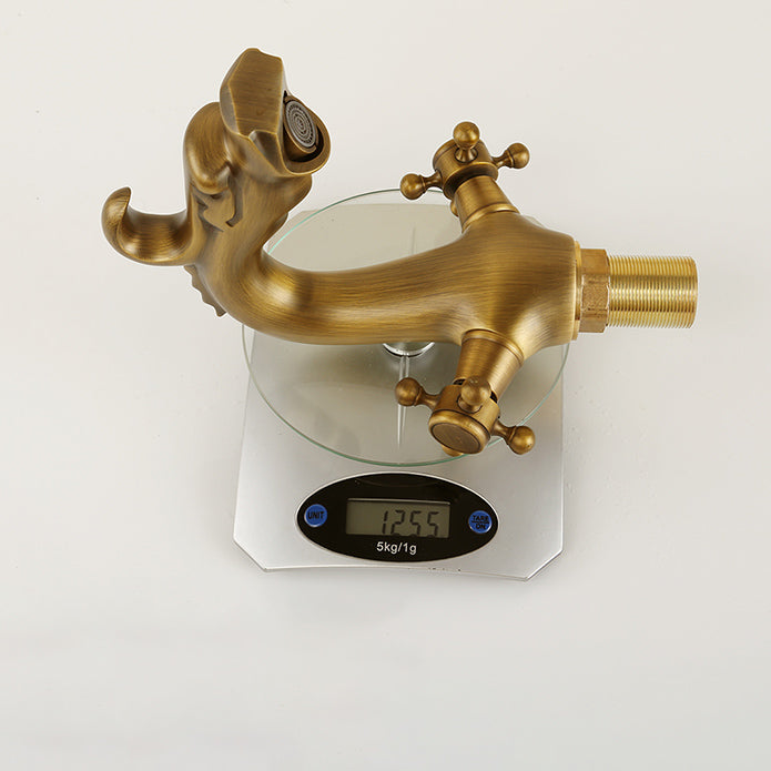 Vintage Wide Spread Bathroom Faucet Cross Handles Centerset Faucet Clearhalo 'Bathroom Remodel & Bathroom Fixtures' 'Bathroom Sink Faucets' 'Bathroom Sinks & Faucet Components' 'bathroom_sink_faucets' 'Home Improvement' 'home_improvement' 'home_improvement_bathroom_sink_faucets' 7325055