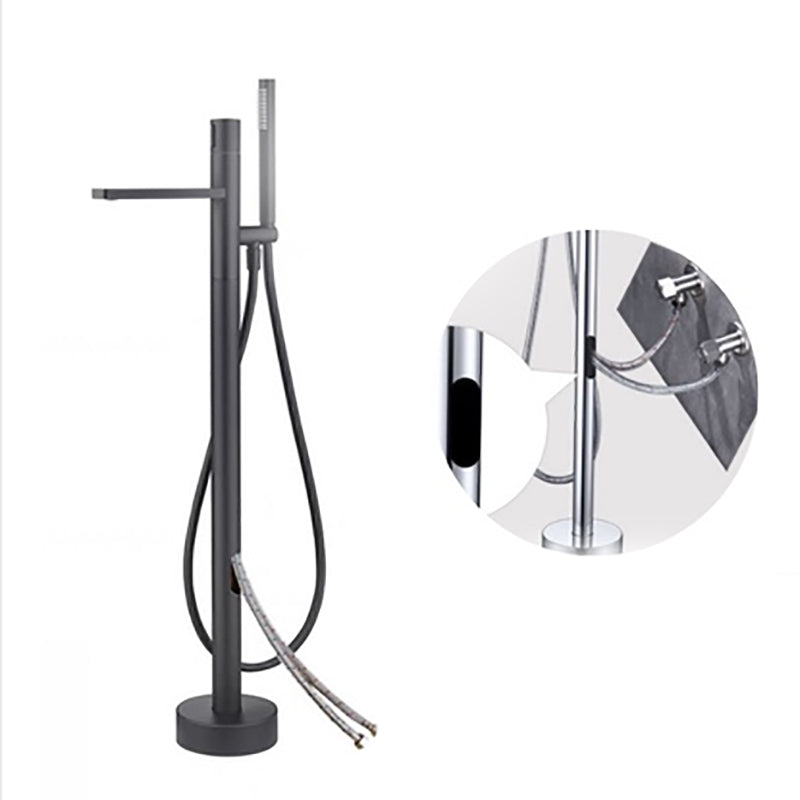 Contemporary Bathroom Faucet Floor Mounted Copper One Handle Fixed Freestanding Faucet Black Wall Clearhalo 'Bathroom Remodel & Bathroom Fixtures' 'Bathtub Faucets' 'bathtub_faucets' 'Home Improvement' 'home_improvement' 'home_improvement_bathtub_faucets' 7325103