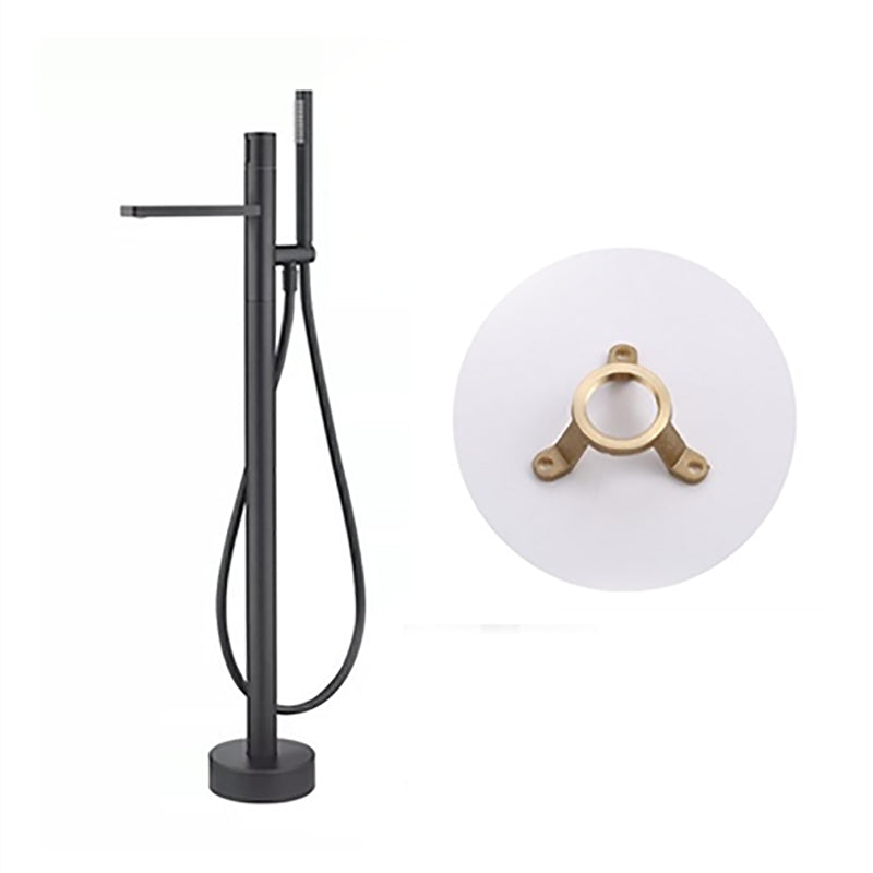 Contemporary Bathroom Faucet Floor Mounted Copper One Handle Fixed Freestanding Faucet Black Ground Clearhalo 'Bathroom Remodel & Bathroom Fixtures' 'Bathtub Faucets' 'bathtub_faucets' 'Home Improvement' 'home_improvement' 'home_improvement_bathtub_faucets' 7325104