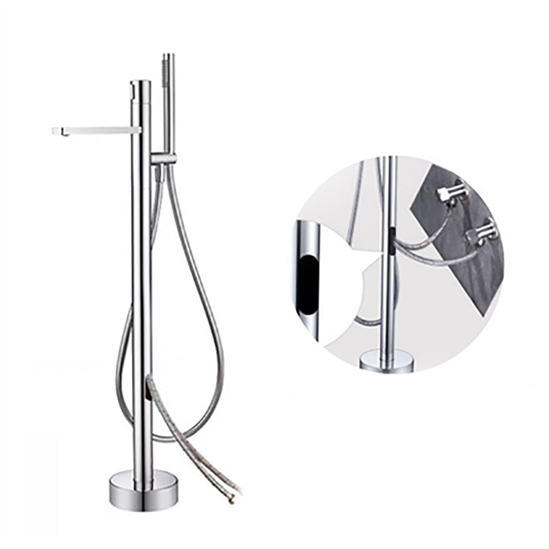 Contemporary Bathroom Faucet Floor Mounted Copper One Handle Fixed Freestanding Faucet Silver Wall Clearhalo 'Bathroom Remodel & Bathroom Fixtures' 'Bathtub Faucets' 'bathtub_faucets' 'Home Improvement' 'home_improvement' 'home_improvement_bathtub_faucets' 7325109
