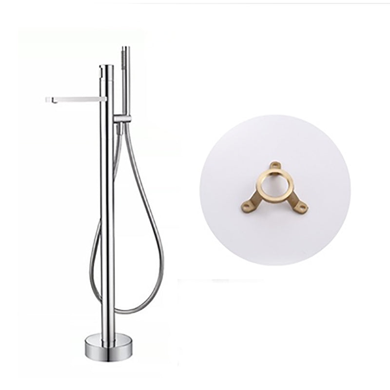 Contemporary Bathroom Faucet Floor Mounted Copper One Handle Fixed Freestanding Faucet Silver Ground Clearhalo 'Bathroom Remodel & Bathroom Fixtures' 'Bathtub Faucets' 'bathtub_faucets' 'Home Improvement' 'home_improvement' 'home_improvement_bathtub_faucets' 7325111