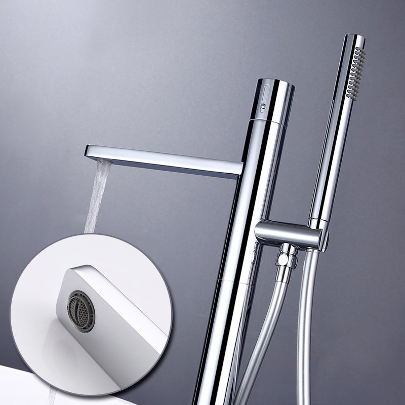 Contemporary Bathroom Faucet Floor Mounted Copper One Handle Fixed Freestanding Faucet Clearhalo 'Bathroom Remodel & Bathroom Fixtures' 'Bathtub Faucets' 'bathtub_faucets' 'Home Improvement' 'home_improvement' 'home_improvement_bathtub_faucets' 7325112