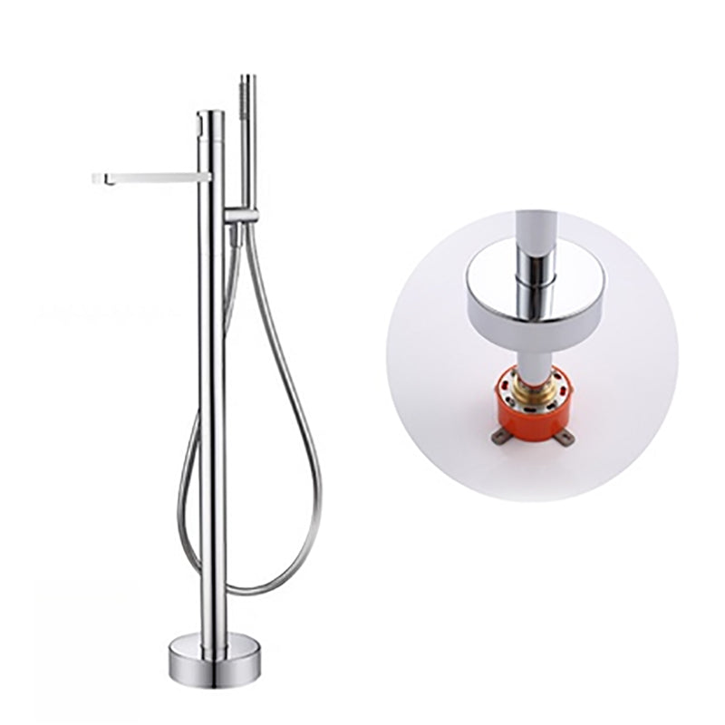 Contemporary Bathroom Faucet Floor Mounted Copper One Handle Fixed Freestanding Faucet Silver Rre-embedded Clearhalo 'Bathroom Remodel & Bathroom Fixtures' 'Bathtub Faucets' 'bathtub_faucets' 'Home Improvement' 'home_improvement' 'home_improvement_bathtub_faucets' 7325113