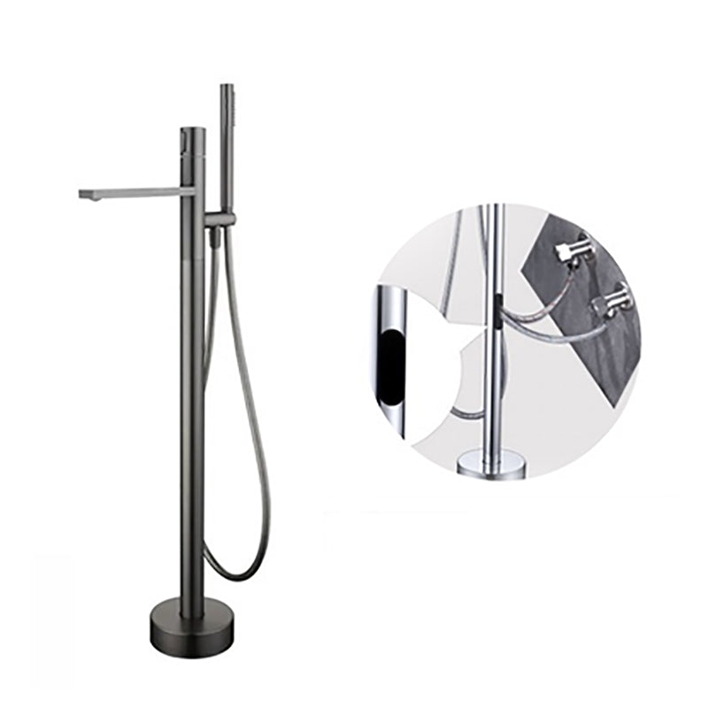 Contemporary Bathroom Faucet Floor Mounted Copper One Handle Fixed Freestanding Faucet Gun Grey Wall Clearhalo 'Bathroom Remodel & Bathroom Fixtures' 'Bathtub Faucets' 'bathtub_faucets' 'Home Improvement' 'home_improvement' 'home_improvement_bathtub_faucets' 7325114