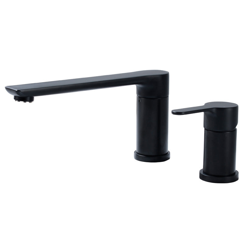 Contemporary Bathroom Faucet Deck Mounted Copper Two Handle Swivel Roman Tub Faucet Set Black Round 2 Hole Faucets Clearhalo 'Bathroom Remodel & Bathroom Fixtures' 'Bathtub Faucets' 'bathtub_faucets' 'Home Improvement' 'home_improvement' 'home_improvement_bathtub_faucets' 7325124