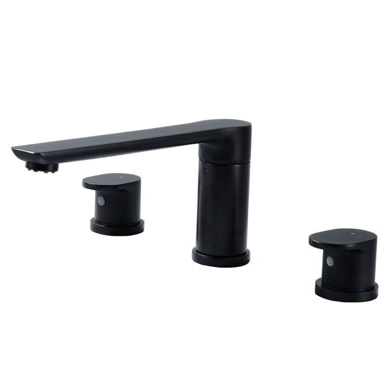 Contemporary Bathroom Faucet Deck Mounted Copper Two Handle Swivel Roman Tub Faucet Set Black Round 3 Hole Faucets Clearhalo 'Bathroom Remodel & Bathroom Fixtures' 'Bathtub Faucets' 'bathtub_faucets' 'Home Improvement' 'home_improvement' 'home_improvement_bathtub_faucets' 7325126
