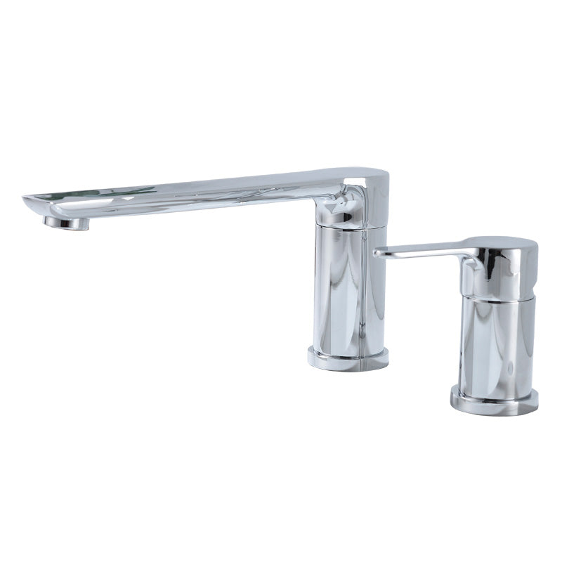 Contemporary Bathroom Faucet Deck Mounted Copper Two Handle Swivel Roman Tub Faucet Set Chrome Round 2 Hole Faucets Clearhalo 'Bathroom Remodel & Bathroom Fixtures' 'Bathtub Faucets' 'bathtub_faucets' 'Home Improvement' 'home_improvement' 'home_improvement_bathtub_faucets' 7325132