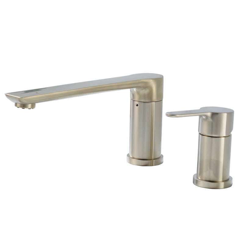 Contemporary Bathroom Faucet Deck Mounted Copper Two Handle Swivel Roman Tub Faucet Set Gold Round 2 Hole Faucets Clearhalo 'Bathroom Remodel & Bathroom Fixtures' 'Bathtub Faucets' 'bathtub_faucets' 'Home Improvement' 'home_improvement' 'home_improvement_bathtub_faucets' 7325139