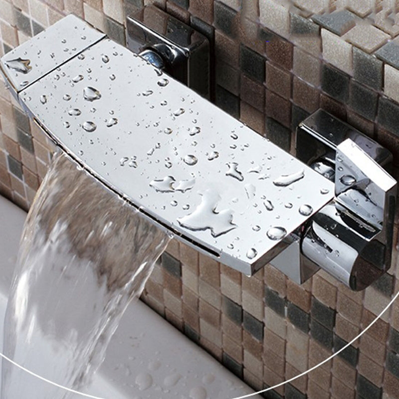 Brass Waterfall Spout Sink Faucet with 2-Handle Bathroom Faucet Chrome Clearhalo 'Bathroom Remodel & Bathroom Fixtures' 'Bathtub Faucets' 'bathtub_faucets' 'Home Improvement' 'home_improvement' 'home_improvement_bathtub_faucets' 7325152