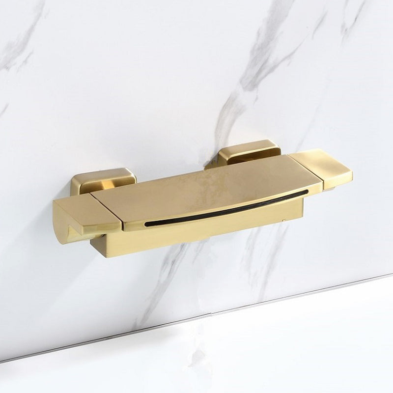 Brass Waterfall Spout Sink Faucet with 2-Handle Bathroom Faucet Gold Clearhalo 'Bathroom Remodel & Bathroom Fixtures' 'Bathtub Faucets' 'bathtub_faucets' 'Home Improvement' 'home_improvement' 'home_improvement_bathtub_faucets' 7325154
