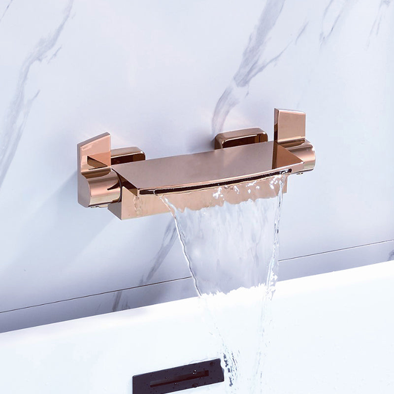 Brass Waterfall Spout Sink Faucet with 2-Handle Bathroom Faucet Rose Gold Clearhalo 'Bathroom Remodel & Bathroom Fixtures' 'Bathtub Faucets' 'bathtub_faucets' 'Home Improvement' 'home_improvement' 'home_improvement_bathtub_faucets' 7325156