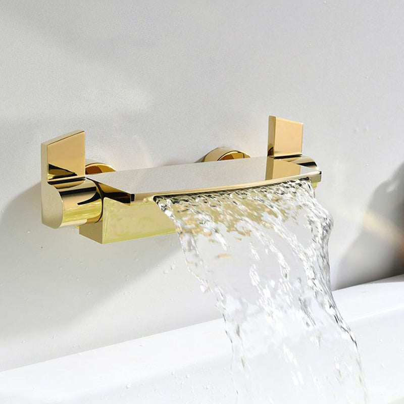 Brass Waterfall Spout Sink Faucet with 2-Handle Bathroom Faucet Golden Clearhalo 'Bathroom Remodel & Bathroom Fixtures' 'Bathtub Faucets' 'bathtub_faucets' 'Home Improvement' 'home_improvement' 'home_improvement_bathtub_faucets' 7325158