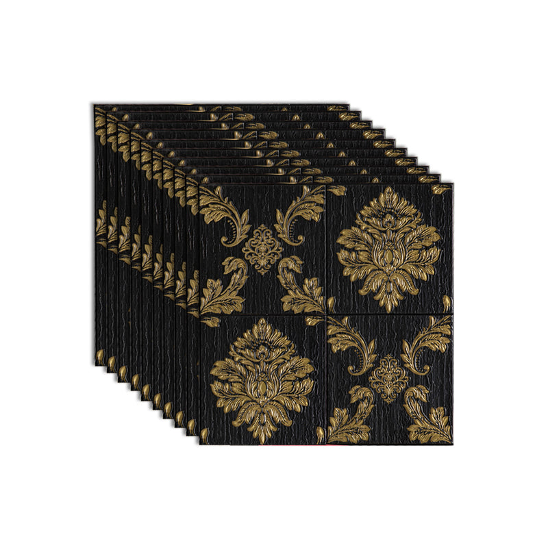 Modern Wall Paneling 3D Print Peel and Stick Waterproof Wall Panel Black-Gold 10-Piece Set Clearhalo 'Flooring 'Home Improvement' 'home_improvement' 'home_improvement_wall_paneling' 'Wall Paneling' 'wall_paneling' 'Walls & Ceilings' Walls and Ceiling' 7325276