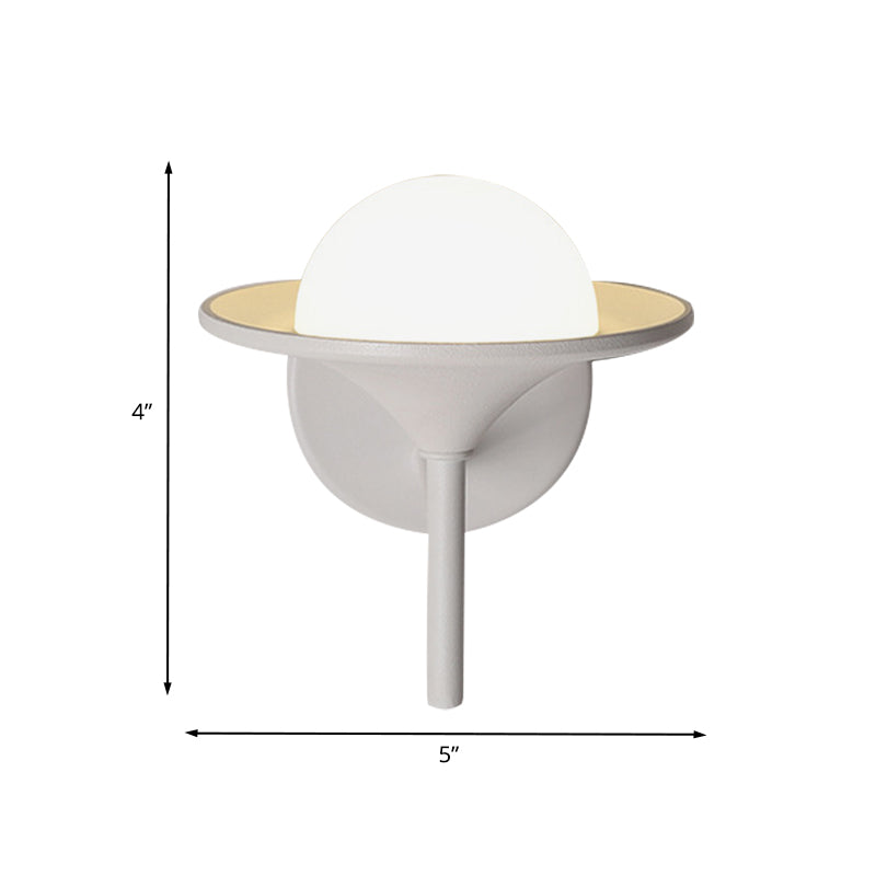 White Flared Sconce Light Fixture Modern LED Metallic Wall Mount Lamp with Ball Milk Glass Shade Clearhalo 'Cast Iron' 'Glass' 'Industrial' 'Modern wall lights' 'Modern' 'Tiffany' 'Traditional wall lights' 'Wall Lamps & Sconces' 'Wall Lights' Lighting' 732546