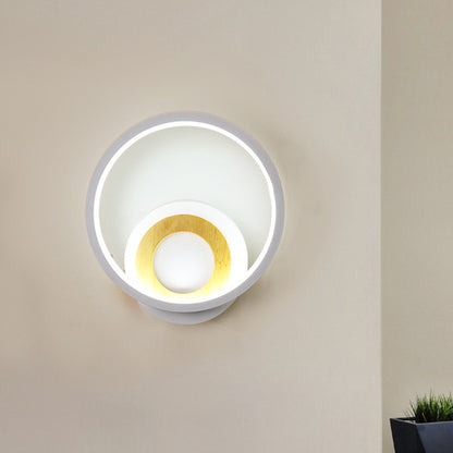 Modernist Ring Wall Sconce Acrylic LED Bedside Wall Mount Fixture in White with Wood Detail, White/Warm Light White Clearhalo 'Modern wall lights' 'Modern' 'Wall Lamps & Sconces' 'Wall Lights' Lighting' 732552