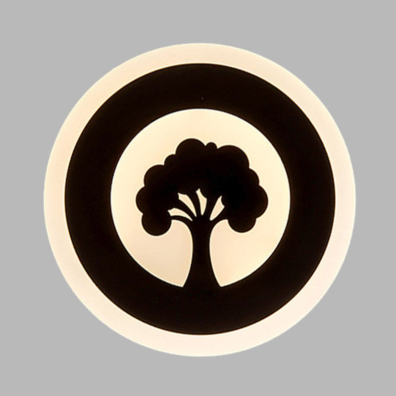 Acrylic Round Wall Lighting Modernism LED Flush Wall Sconce in Black with Tree Pattern, White/Warm Light Clearhalo 'Modern wall lights' 'Modern' 'Wall Lamps & Sconces' 'Wall Lights' Lighting' 732576